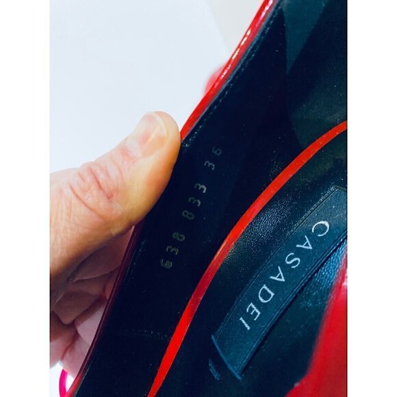 Casadei Red Patent Leather High Heel Pumps sz 36 Faux Rhinestone Gemstone Detail - Picture 13 of 17